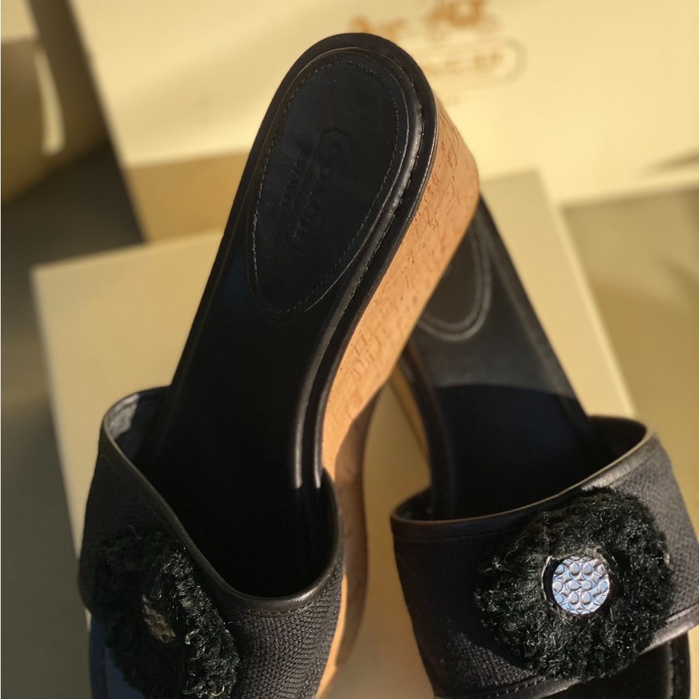 COACH Black Jazmin Canvas Cork Platform Wedge Sandals Shoes Size 9 - Picture 2 of 11